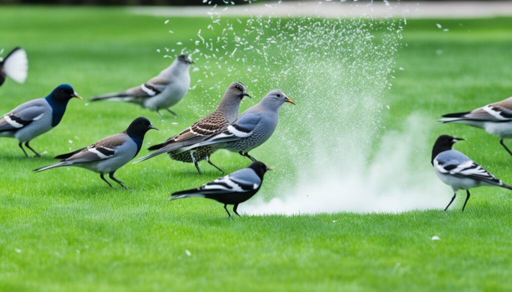 Birds eating grass seed