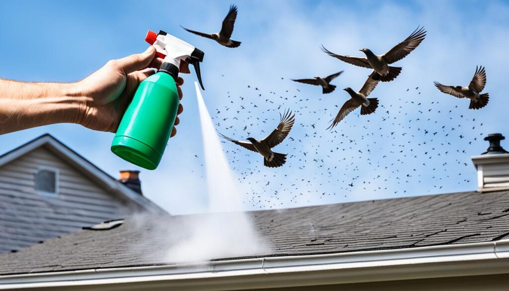 Applying bird repellent sprays