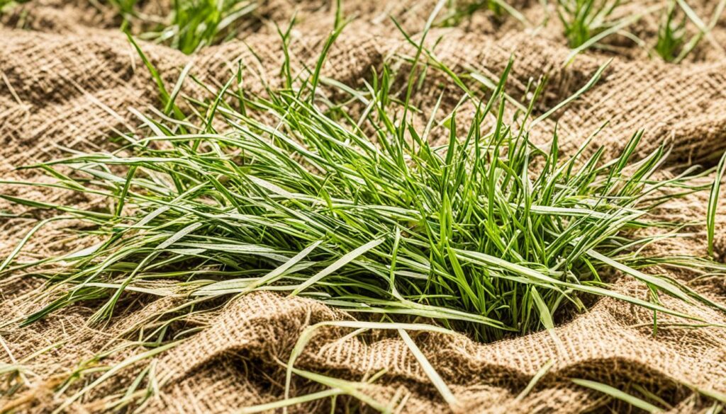 Burlap sheets covering grass seed