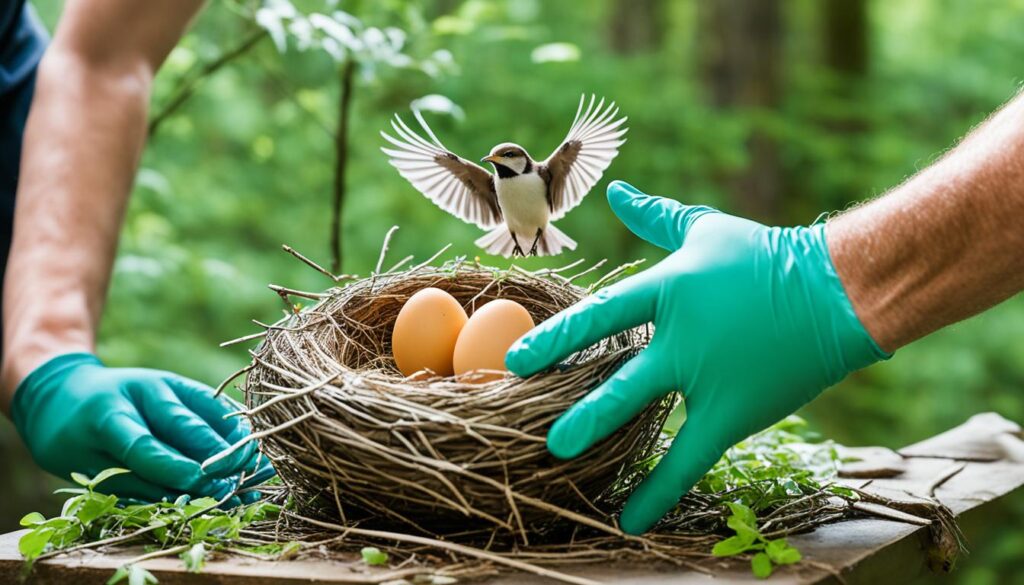 Relocating a bird's nest with eggs