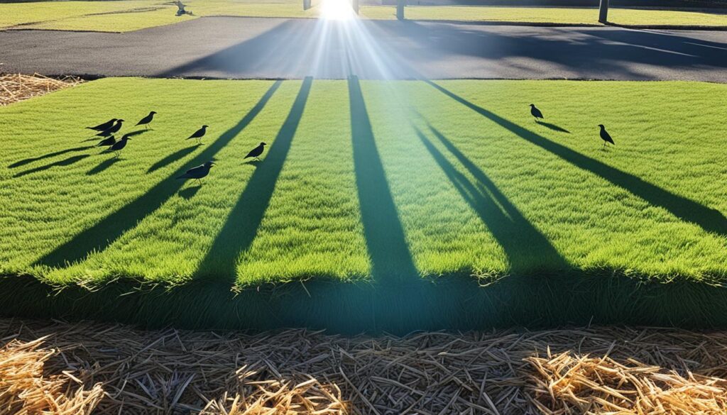 Straw mulch protecting grass seed from birds