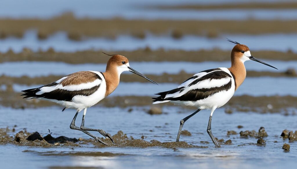 avocets feeding