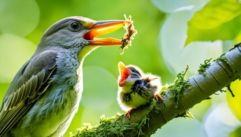 baby bird feeding