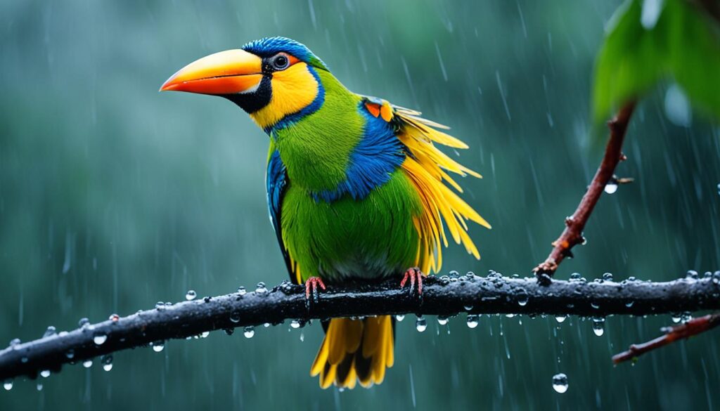 bird feeding in rain