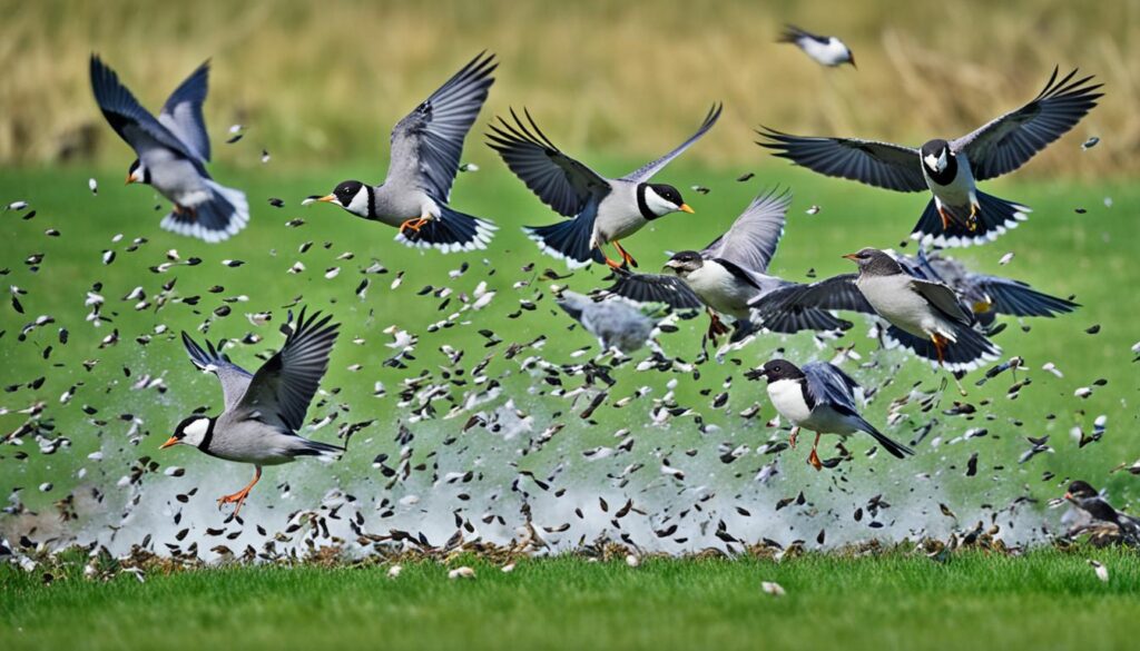 birds eating grass seed