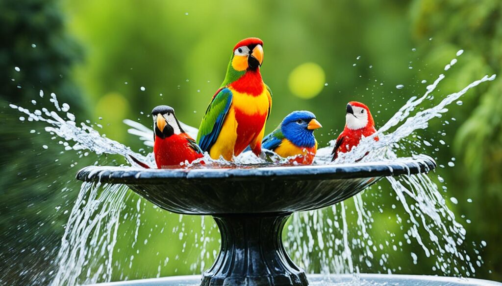 birds using a bird bath