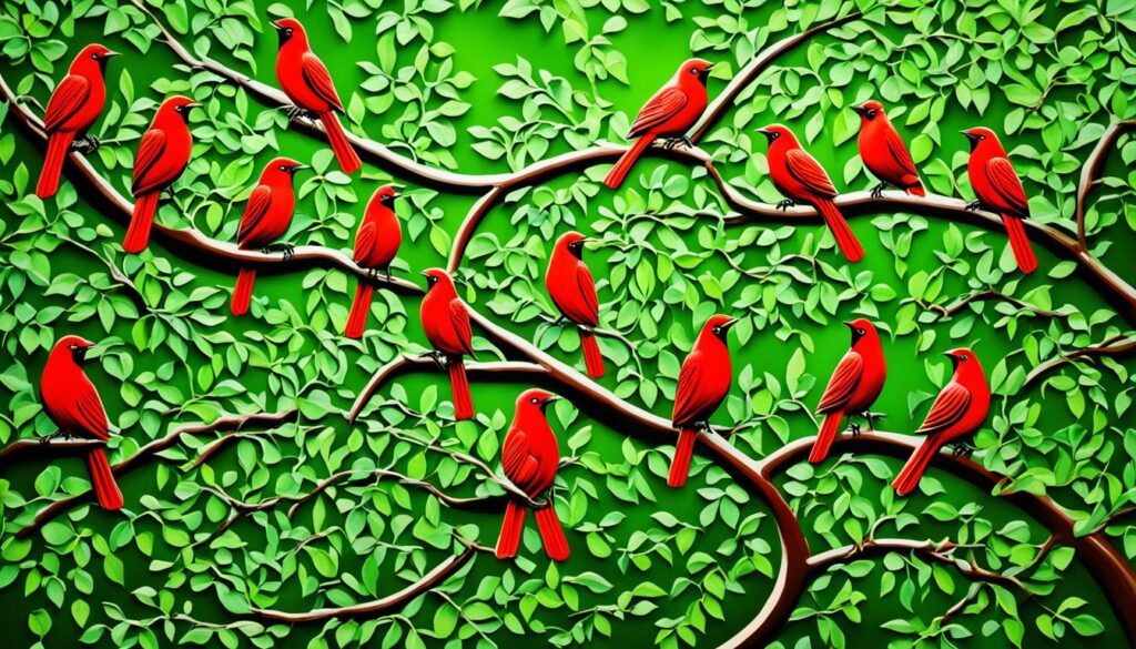 red birds in a tree