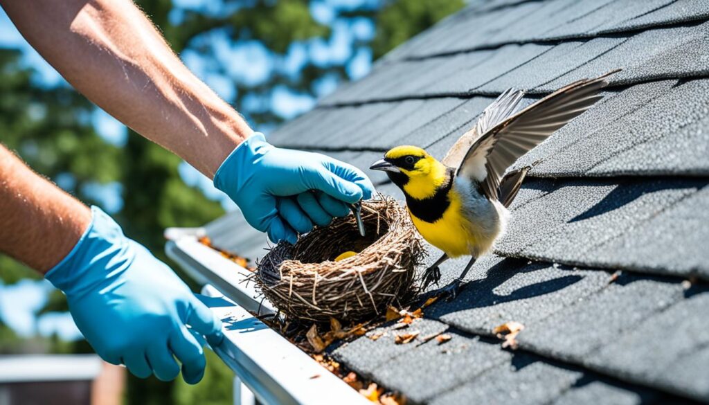 safe removal of bird nests from gutters