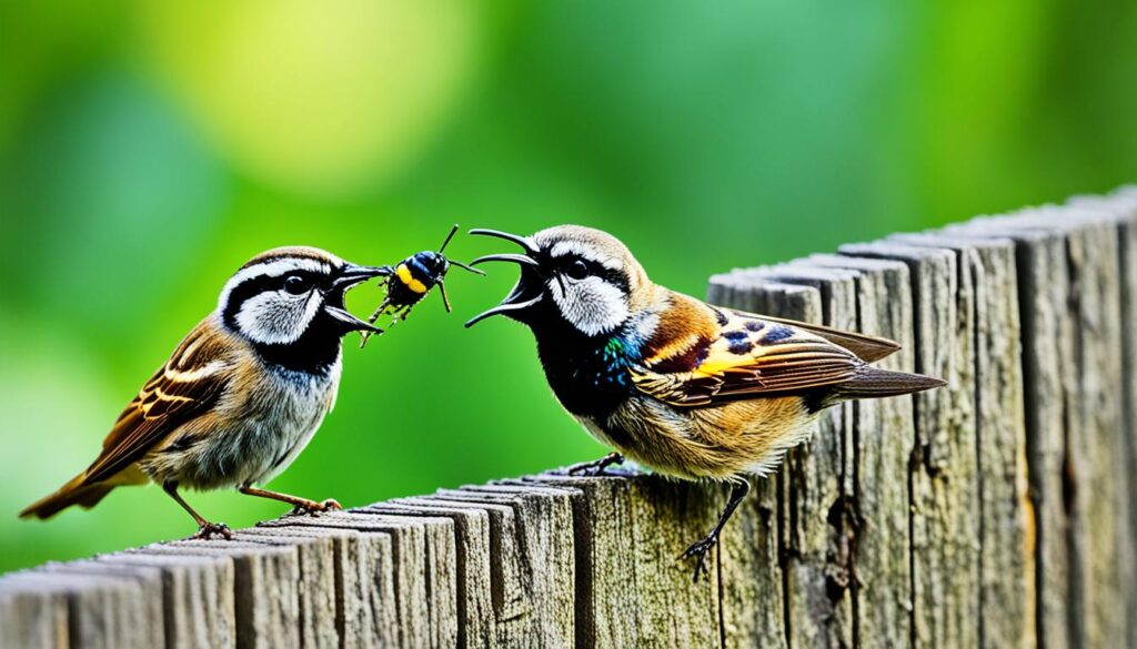 sparrows eating carpenter bees