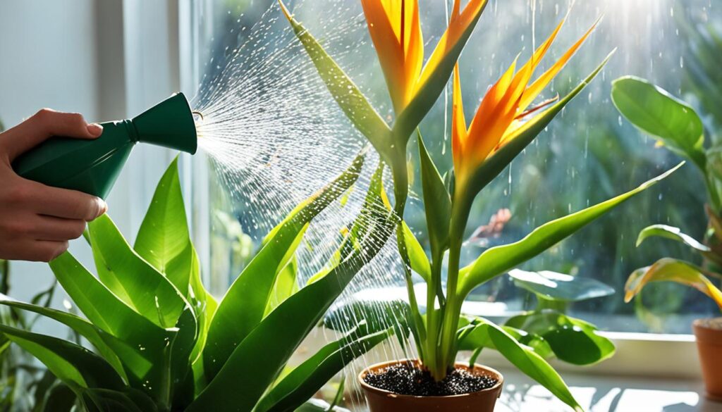 watering indoor bird of paradise