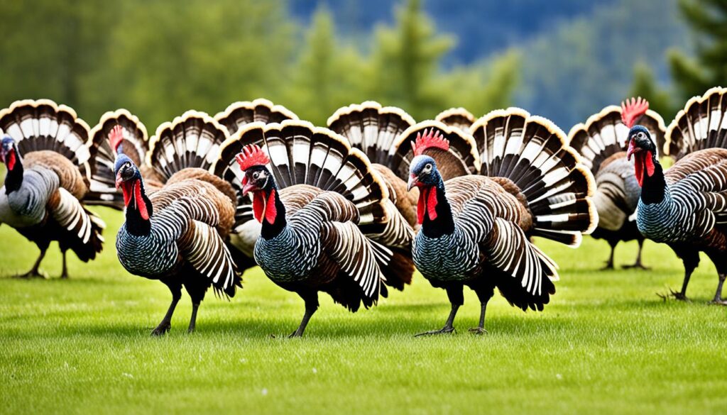 Wild turkeys foraging