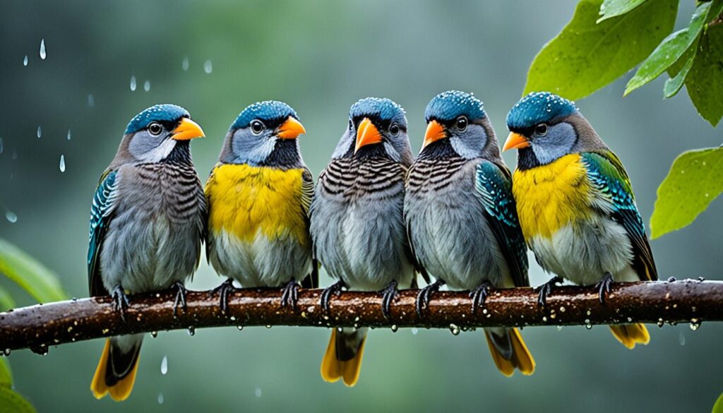 birds sheltering during rainfall