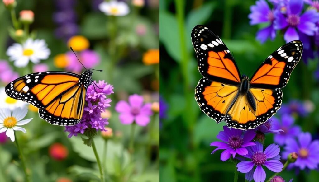 Monarch and Viceroy butterfly comparison