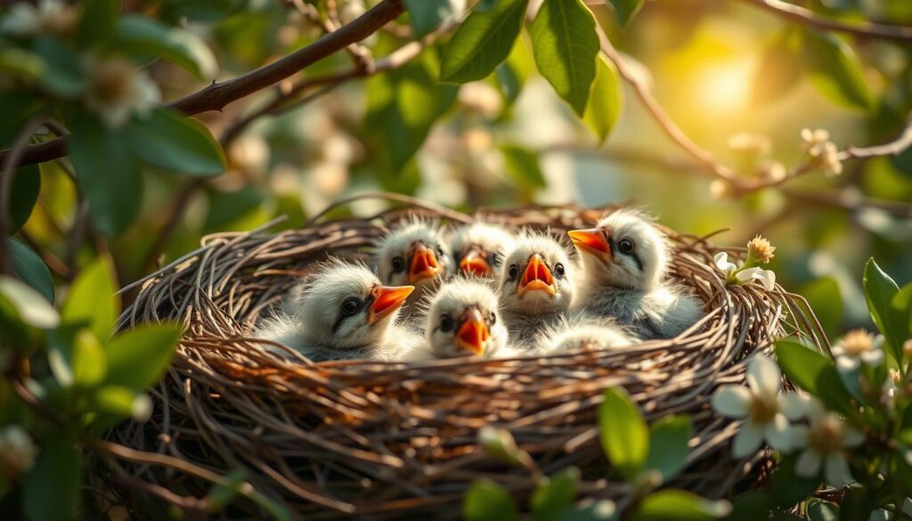 baby bird feeding