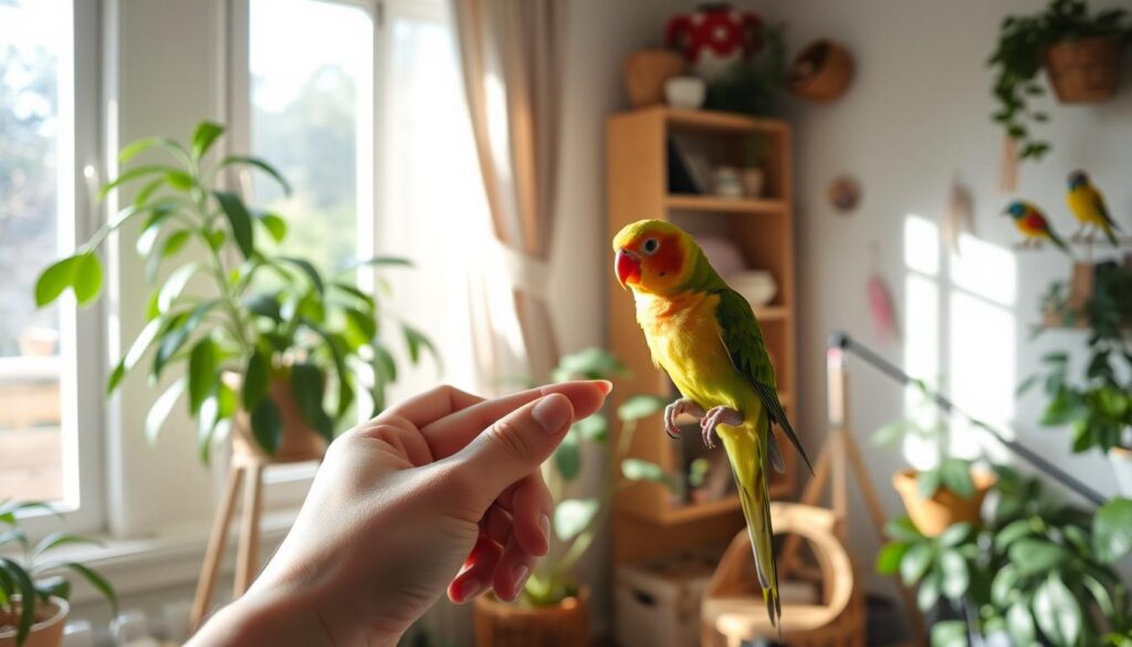 bonding through bird petting