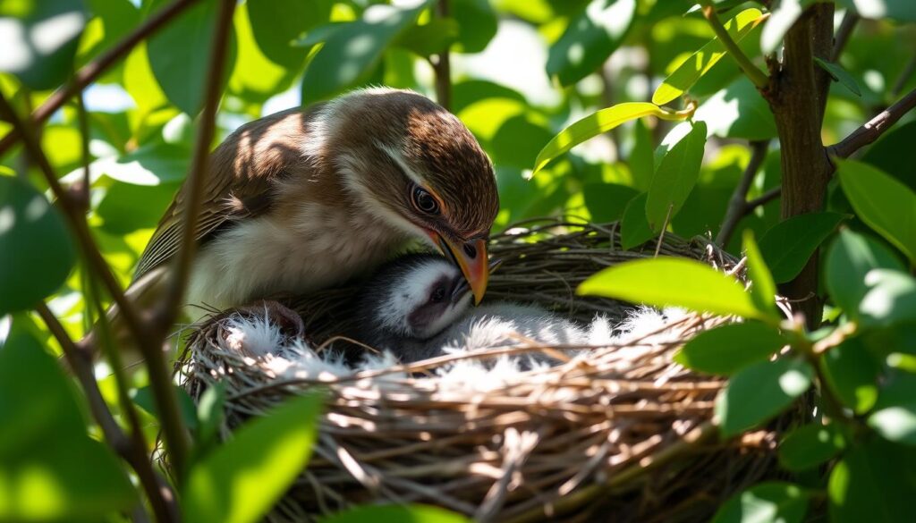 nestling bird feeding