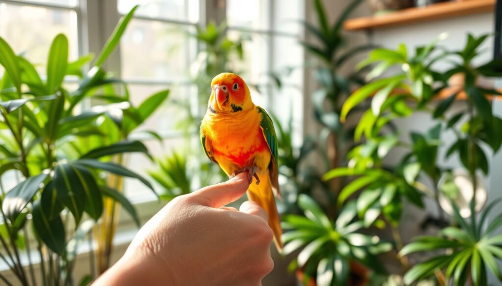 petting for bird enrichment