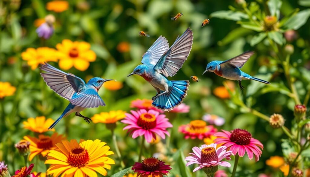 bluebirds eating carpenter bees